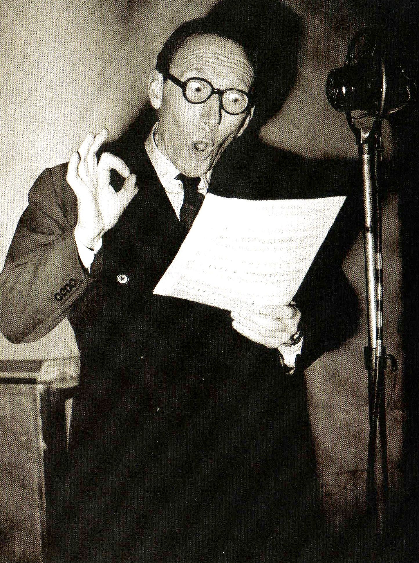 Arthur Askey at radio mic